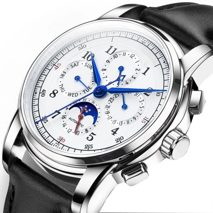 Men's Moon Phase Luxury Watch Automatic Movement Watch Band Genuine Leather Watches
