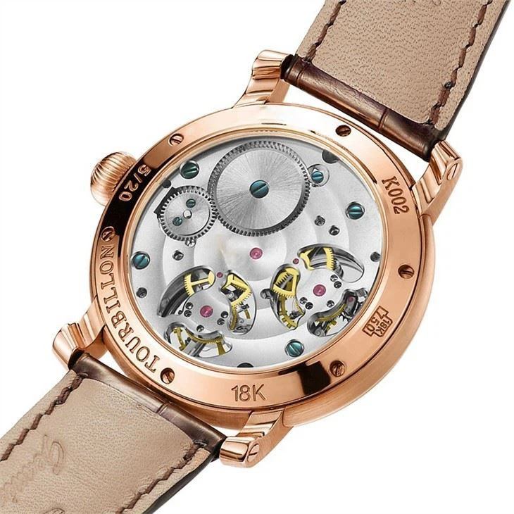 18k Gold Double Tourbillon Skeleton Movement Watch.